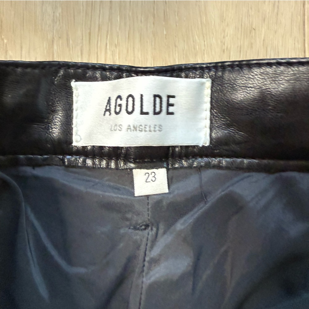 AGOLDE 90s Pinch Waist Recycled Leather Pants in Detox Black size 23 - Picture 6 of 10